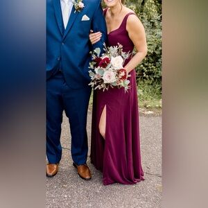 Elegant Burgundy Gown with Slit